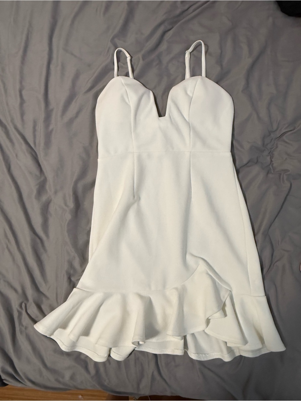 White/Cream Ruffle Hem Spaghetti Strap Dress